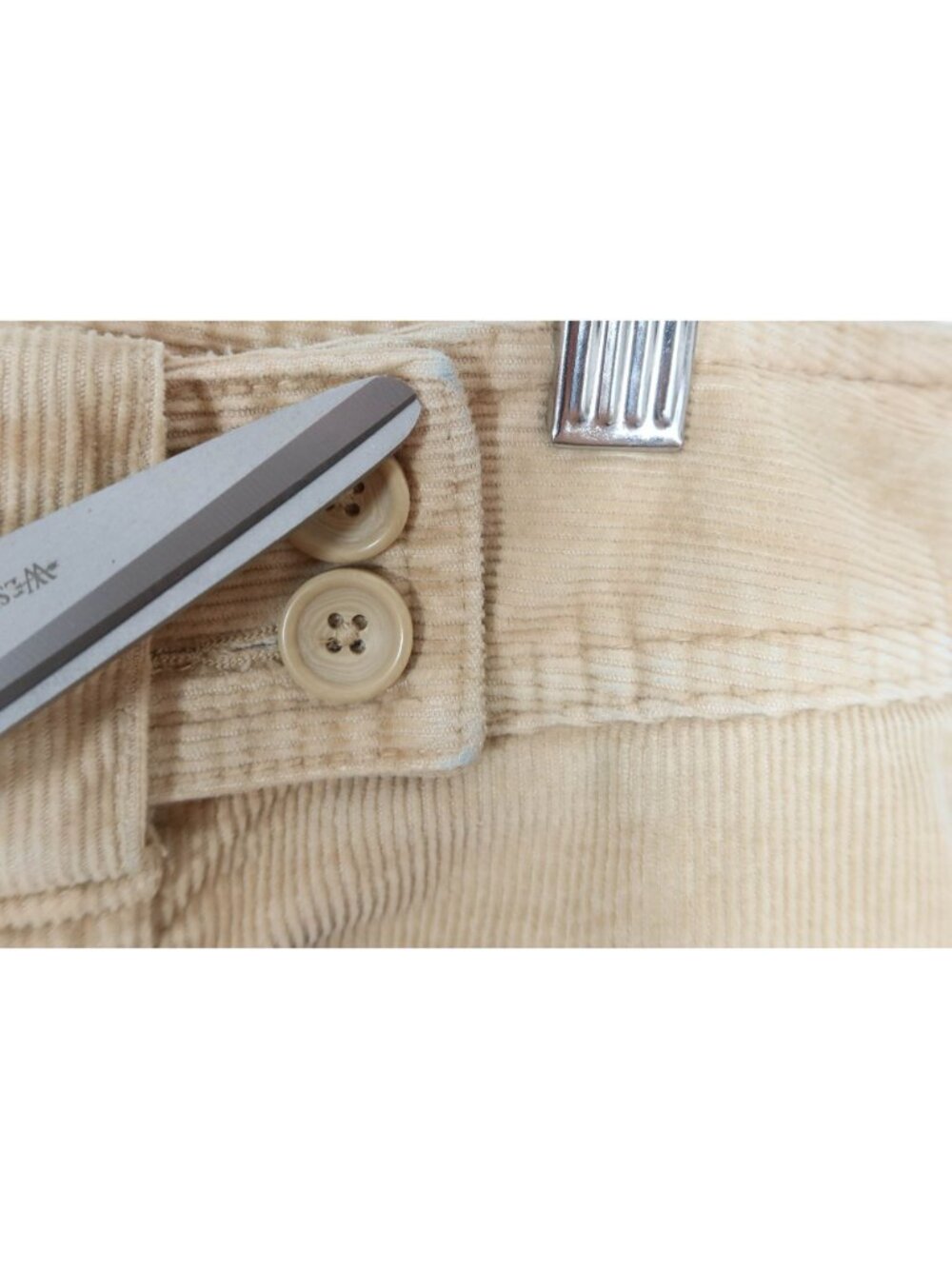 TALBOTS Size 12 Beige Cotton Blend Fine Wale Straight Leg Tab Waist Pants - Picture 6 of 8